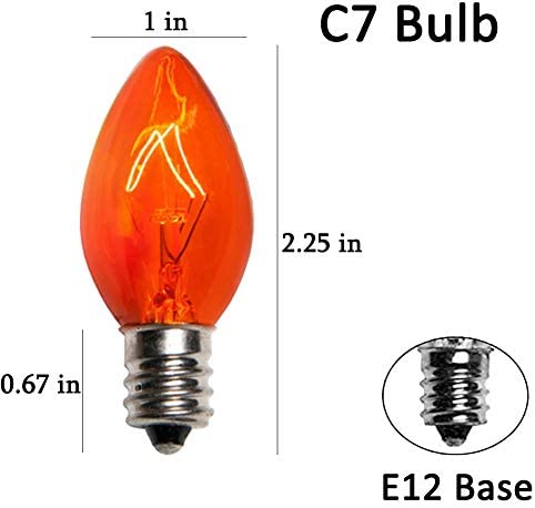 Romasaty 25 Pack C7 Orange Halloween Replacement Bulbs C7 Clear Outdoor String Light Replacement Bulbs, C7/E12 Candelabra Base, 5 Watt