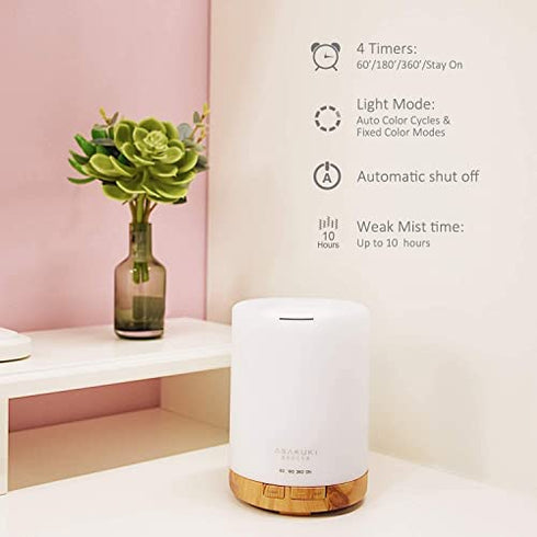 ASAKUKI 300ML Essential Oil Diffuser, Quiet 5-in-1 Premium Humidifier, Natural Home Fragrance Aroma Diffuser with 7 LED Color Changing Light and Auto-Off Safety Switch