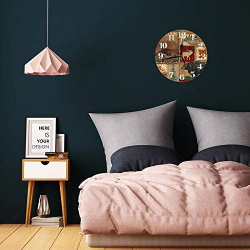 Rustic Lodge Bear Moose Deer Wall Clock, Silent Non-Ticking Quality Quartz Battery Operated Wall Clock - 10 Inch Round Easy to Read Decorative for Home Office School