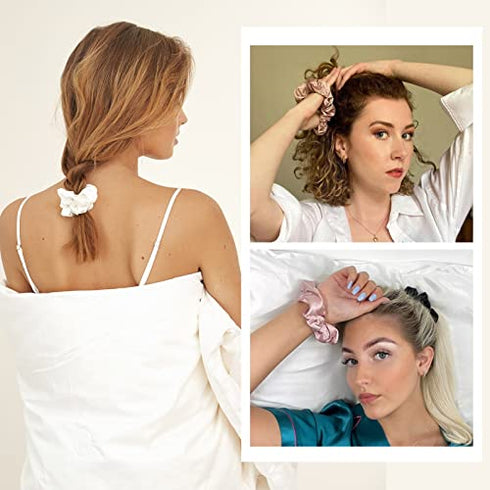 LILYSILK Silk Hair Scrunchies for Frizz&Breakage Prevention, 100% Mulberry Silk Hair Ties No Damage, Elastic Silk ponytail Holders, 5Pcs, Random Color