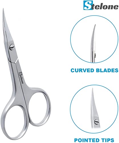 Stelone Cuticle Scissors, Eyebrow Scissors for Women, Stainless Steel Curved Blade Little Manicure Scissors, Brow Scissors & Cosmetic Scissors for Facial Hair & Eyelash Trimming - Best Makeup Scissors