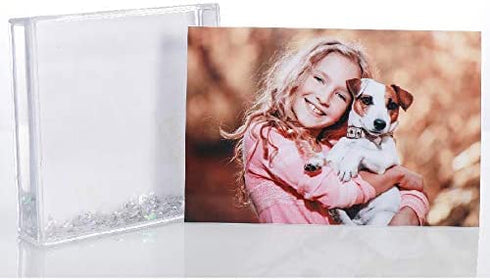 Glitter Picture Frames Acrylic Friends Family Snow Globe Photo Frame Gifts Dad Picture Frame (4x4" Silver)
