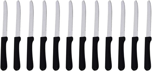 (Set of 12) 5-Inch Blade Steak Knives, Stainless Steel Rounded Serrated Blade Steak Knives with Plastic Handles for Restaurants