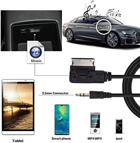 OCR 6.6ft AMI MDI MMI AUX Cable Audio Music Interface Adaptor 3.5mm Jack Aux-in MP3 Cable for Audi Audi A3/A4/A5/A6/A8/Q5/Q7/R8/TT, VW Jetta Passat GTI GLI CC Tiguan Touareg EOS Golf Mk 6, etc.