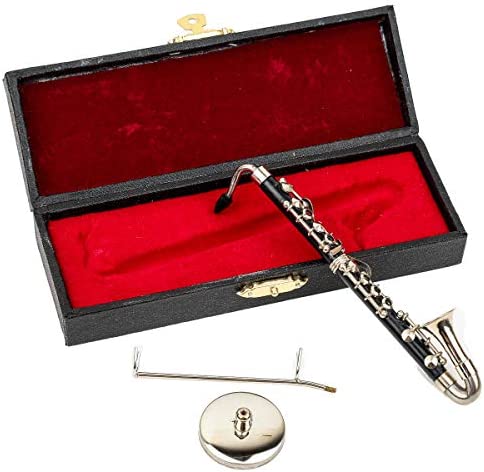 Dselvgvu Miniature Bass Clarinet with Stand and Case Mini Musical Instrument Mini Bass Clarinet Miniature Dollhouse Model Christmas Ornament (5.12")