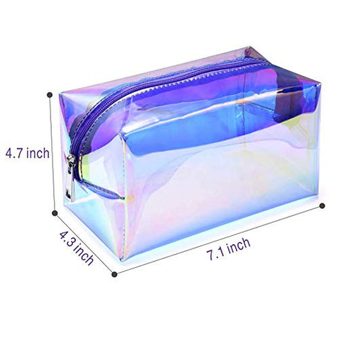F-color Holographic Makeup Bag - Clear Makeup Bag for Women - Travel Clear Cosmetic Bag - Waterproof Large Clear Makeup Pouch with Zipper , Purple