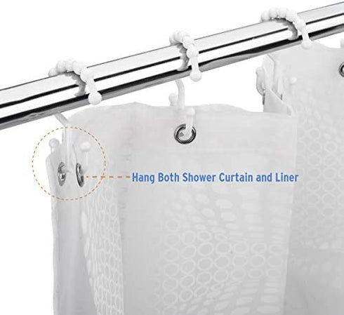 Amazer Plastic Shower Curtain Hooks, Shower Curtain Hooks Rings, Double Shower Curtain Hooks, Shower Hooks for Shower Curtain, White Shower Curtain Hooks for Curtain&Liner Bathroom- 12 Pcs