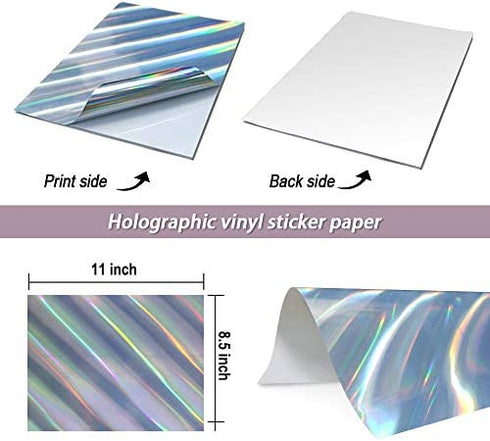 Rainbow Printable Vinyl Sticker Paper 10 Sheets Holographic Waterproof Decal Paper,Self-Adhesive Labels Crafts,Dries Quickly Tear Resistant-for Any Epson HP Canon Sawgrass Inkjet Printer