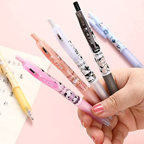 Jisomin Giant star Cute Milky Cow Pens, Retractable Gel Pens, Black Gel Ink Pens, 0.5mm, Bullet Point, Perfect for Office School Supplies Gifts for Boys Girls,Pack of 6pcs (Milky Cow)