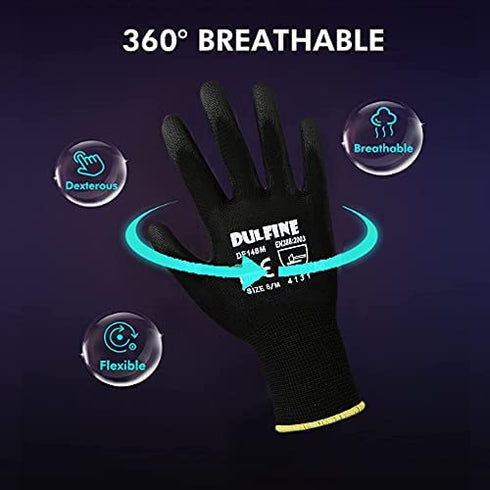 Ultra-Thin PU Coated Work Gloves-12 Pairs,Excellent Grip,Nylon Shell Black Polyurethane Coated Safety Work Gloves, Knit Wrist Cuff,Ideal for Light Duty Work. (Large)