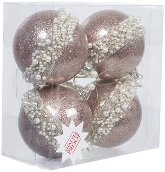 Rose Gold Pearl Wrapped Ball Ornaments Christmas Tree Decoration 4 Ct