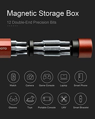 HOTO Precision Screwdriver Sets, 24-in-1 Manual Screwdriver Set, Screwdriver Set with 24 pcs Tough S2 Steel Bits, Manual Pen Shape, Ideal for Electronics, Glasses and Bracelets, Cinnabar Red