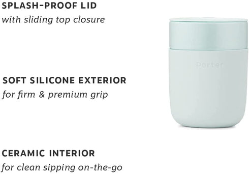 W&P Porter Ceramic Mug w/ Protective Silicone Sleeve, Mint 12 Ounces | On-the-Go | No Seal Tight | Reusable Cup for Coffee or Tea | Portable | Dishwasher Safe