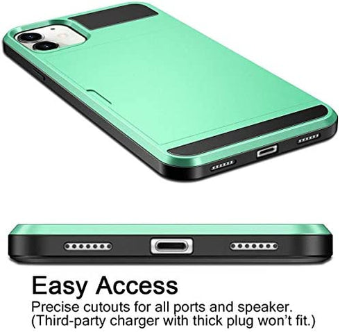 Vofolen Case for iPhone 11 Case Wallet Credit Card Holder ID Slot Sliding Door Hidden Pocket Anti-Scratch Dual Layer Hybrid Bumper Armor Protective Hard Shell Back Cover for iPhone 11 6.1 Mint Green