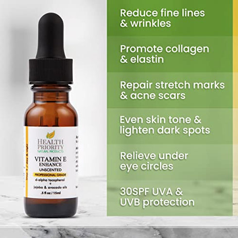Organic Vitamin E Oil for Skin & Scars |100% Pure Natural Vitamin E Serum Hand Made in South Carolina | 15000 IU Vitamin E for Face & Hair| Non-GMO, Gluten & Cruelty Free, Vegan | Unscented 0.5 Fl Oz