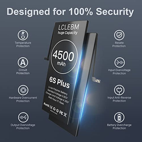 LCLEBM Battery for iPhone 6S Plus, New 0 Cycle Higher Capacity Li-Polymer Battery Replacement for iPhone 6S Plus Model A1634, A1687, A1699 with Complete Repair Tools Kits