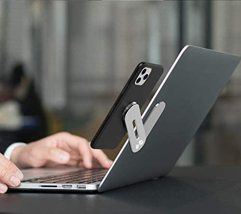 Side Mount Clip on Monitor Magnetic Laptop Phone Stand with Adjustable Cellphone Holder Computer Extension Bracket for iPhones and Smartphones