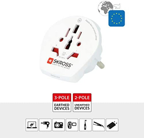 Skross World to Europe Country Travel Adaptor, White