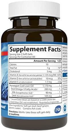 Carlson - Cod Liver Oil Minis, 280 mg Omega-3s + Vitamins A & D3, Heart Support & Cognitive Function, Vision Health, 250 Mini Soft Gels