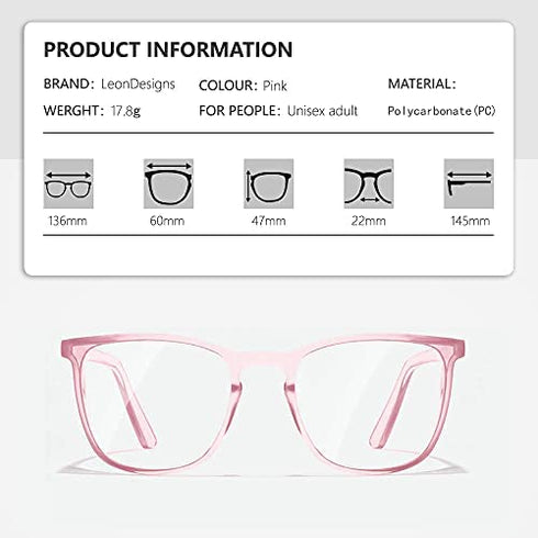 LeonDesigns Anti Fog Safety Glasses Blue Light UV Blocking Goggles for women men (Square R1)