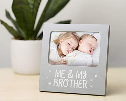 Tiny Ideas Me & My Brother Picture Frame, Nursery Décor, Gender-Neutral Baby Frame, Perfect Siblings Gift, Baby Keepsake Picture Frame, Gray