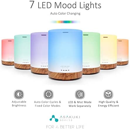 ASAKUKI 300ML Essential Oil Diffuser, Quiet 5-in-1 Premium Humidifier, Natural Home Fragrance Aroma Diffuser with 7 LED Color Changing Light and Auto-Off Safety Switch