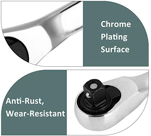 Keenso 14 inch Mini Socket Ratchet and Bit Driver MultiTool Screwdriver Hex Torque Wrench 72Tooth Reversible Drive Ratchets with Bit Driver (107mm)