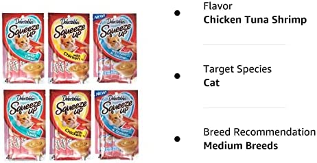 Delectables Squeeze Up Hartz Cat Treats Variety 6 Pouch Bundle of 3 Flavors; 2 Pouches of Each Flavor (Tuna, Chicken, Tuna & Shrimp; 2.0 oz Each)