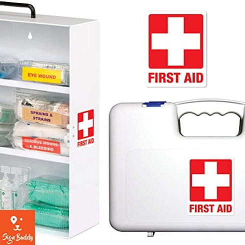 (2.50 x 2.00 inch) Waterproof UV Lamination Fade-Resistant Cross Symbol Safety Sign Vinyl Sticker for First AID Box/Kit Decal