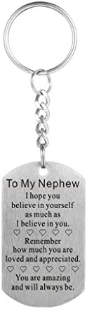 FALOGIJE To My Nephew Dog Tag Necklace from Aunt Uncle Best Birthday Keychain Gifts
