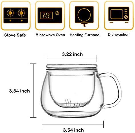 Lezero 13 ounce Tea Cups Kits Loose Tea-leaf Brewing System, Thickened Glass Cups with Tea Infuser Basket and Lid, Simple Filtration Teacups Great for Family Daily
