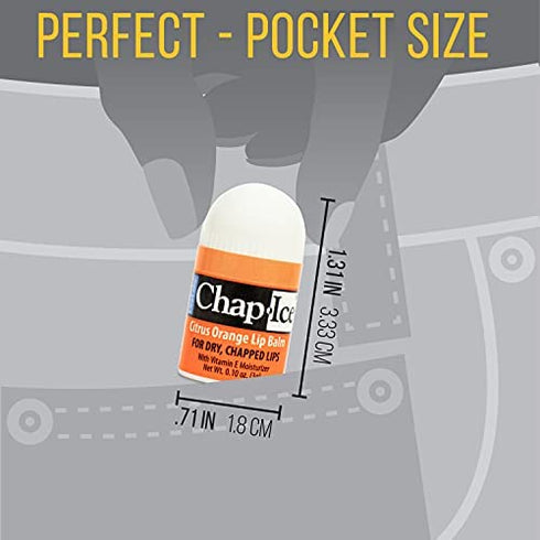 Chap-Ice® | 12-Count Mini Citrus Orange Lip Balm | Lip Balm Pack Fortified with Vitamin E for Dry, Cracked Lips | Made in USA | 12-Count Mini Lip Balm with Citrus Orange Flavor (0.10oz/3g Each)