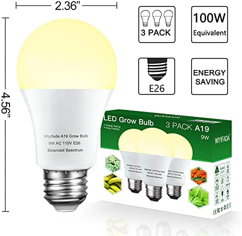 3 PACK Grow Light Bulb Indoor Grow Light,A19 Full Spectrum Plant Light bulb,E26 110V 9W Grow Bulb Replace up to 100W, Plant Light Bulb for Indoor Plants, Flowers, Greenhouse, Indore Garden, Hydroponic