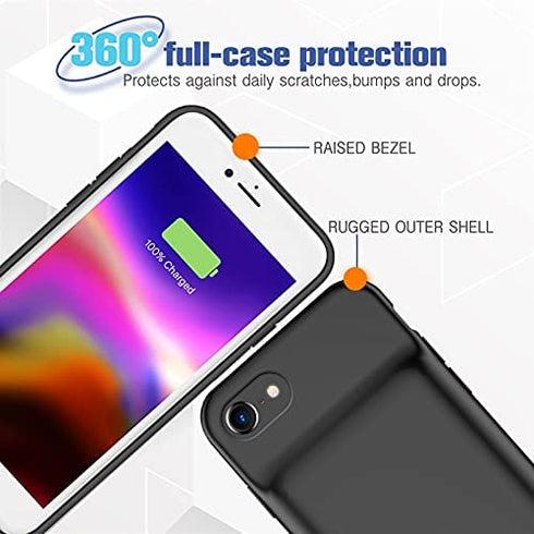 Battery Case for iPhone 8/7/6s/6/SE 2020(2nd Generation),6500mAh Portable Charger Case Rechargeable Battery Pack Charging Case Compatible with iPhone SE 2020(2nd Generation)/8/7/6s/6 (4.7 inch)-Black