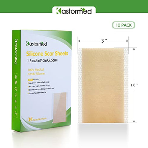 Silicone Scar Sheets, Professional Removal Sheets for Keloid Bump Scars, Surgical Scar, Burn Scars, Acne Scars, Tummy Tuck Post Surgery Supplies, Soft Long Strips 1.6"¡Á3", 10 Sheets