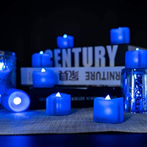 Homemory 24PACK Blue Tea Lights Candles, Flameless Flickering LED Candles Battery Operated, Navy Blue Tea Lights, Blue Base, Batteries Included