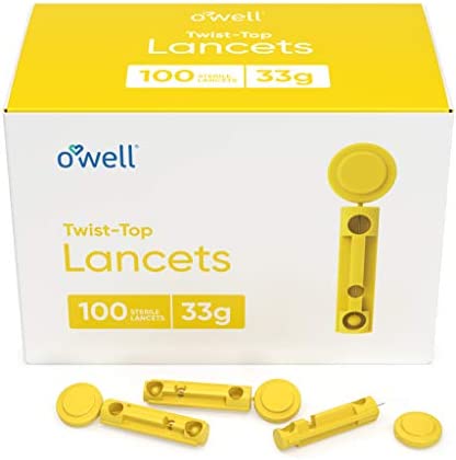 O'WELL Twist Top Lancets 33 Gauge, 100 Count | Ultra Thin Needle Lancets for Blood Glucose & Keto Testing | Box of 100 Sterile Lancets