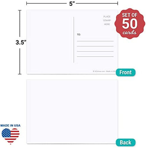 321Done Small Blank Postcards, White (Set of 50) Made in USA - 3.5x5 inches - USPS Post Office Mail Compliant Plain Empty Addressing Mailing, Create Your Own for Kids, Thick Heavy Duty Index Cards