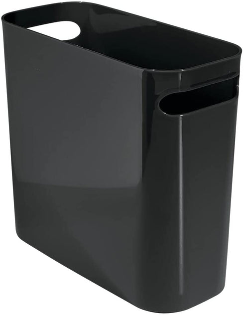 mDesign Plastic Small Trash Can 1.5 Gallon/5.7 Liter Wastebasket, Garbage Container Bin w/Handles for Bathroom, Kitchen, Home Office Holds Waste Recycling,10" H, Aura Collection - 2 Pack - Black