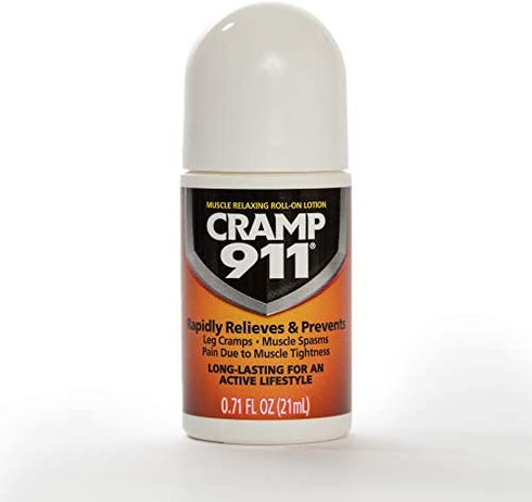 Cramp911 Muscle Relaxer Pain Relief Cream for Muscle Cramp Relief and Sore Muscles. Used for Muscle Cramp Relief and Muscle Pain Relief of All Kinds, Roll-on Lotion 0.71 oz 21 ml