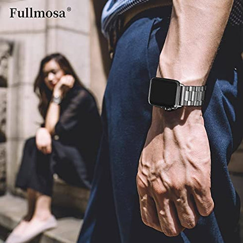 Fullmosa Compatible Apple Watch Band 42mm 44mm 45mm 49mm 38mm 40mm 41mm, Stainless Steel iWatch Band with Case for Apple Watch Series 8/7/6/5/4/3/2/1/SE/SE2/Ultra, 42mm 44mm 45mm Silver