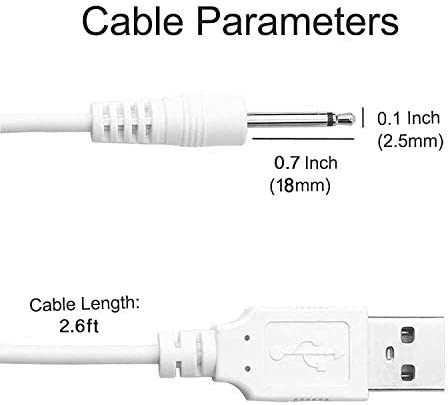 USB Adapter Cord 2.5mm Replacement DC Charging Cable USB Fast Charging Cable - (White 2 Pack)
