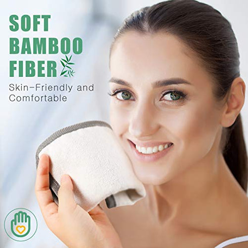 6 Pieces Exfoliating Face and Body Wash Cloths 2 Sided Bamboo Washcloth Towel Exfoliation Scrub Soft Weave Massage Shower Bath Cloth for Women and Men, 20 x 20 cm (Gray and White)
