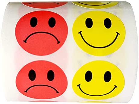 Wootile Yellow Smile Face Happy Stickers and Red Sad Frowny Face Stickers for Teachers 1 Inch Round Smiley Circle Dots 500 Teacher Kids Reward Labels Happy Face Thank You Labels Behavior face Stickers