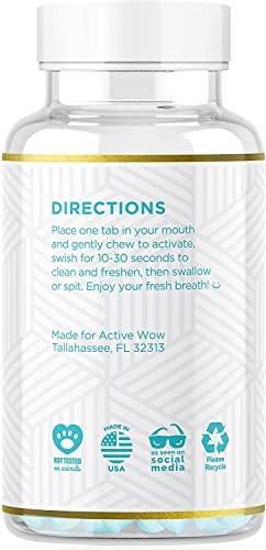 Mouthwash Tabs with Baking Soda, Mint & Spirulina - Natural Chewable Breath Freshening Tablets - Fluoride-Free, Alcohol-Free, Vegan, and Sugar-Free (1 Pack)