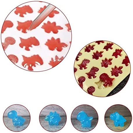 Palksky Mini Dinosaur Silicone Candy molds/Dragon Gummy Bear Mold, Non-Stick Gummie Chocolate Gelatin Tray (4-Pack+4 Droppers) Creates 192 Sweet Snacks Triceratops T-Rex Stegosaurus Brontosaurus
