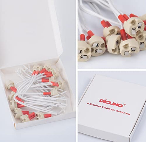 DiCUNO G4, GU5.3 Bi-Pin Ceramic Base Socket, MR16, MR11 Halogen Incandescent LED Bulb Holder Wire Connector (12pcs)