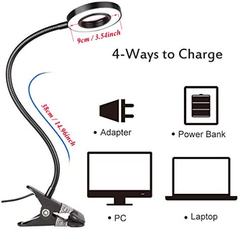 CLOOOUDS 7W Clip on Light, LED Clip On Lamp, USB Reading Book Light, Bed Lamp,Desk lamp, Warm Light and White Light