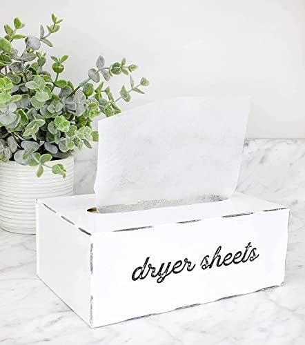 AuldHome Dryer Sheet Dispenser; Countertop Rustic White Fabric Softener Sheet Holder for Laundry Room