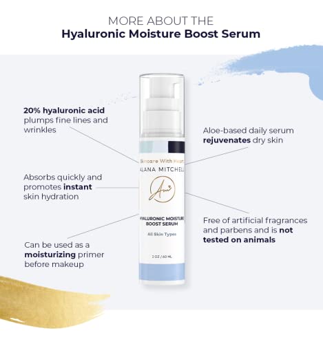 Alana Mitchell Hyaluronic Acid Serum for Face - Moisture Boost Anti Aging Serum - Face Serum to Fight Wrinkles & Fine Lines - Hydrating Serum Face Moisturizer for Sensitive, Dry & Combo Skin (2 oz)